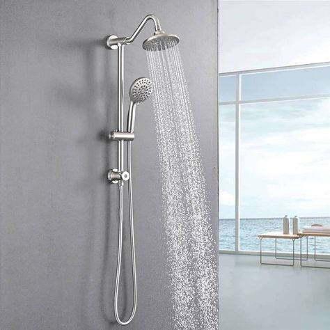 Wall Mounted Shower Faucet With Handheld Shower 6 Inch Rain Shower Head Combo Set Shower System With Slide Bar, NO VALVE - On Sale - Bed Bath & Beyond - 36220222 Rain Shower Head With Handheld, Rain Shower System, Dual Shower Heads, Shower Fixtures, Shower Faucet Sets, Slide Bar, Rainfall Shower Head, Handheld Shower Head, Shower Hose