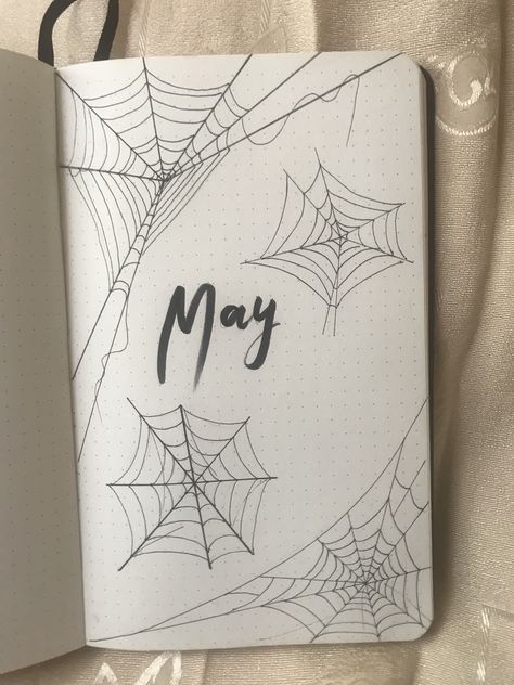 for may theme i decided to with spider web kinda ish, and it turns out really fun 😅 #bulletjournal #bulletjournalideas Spider Web Journal Page, How To Make A Spider Web Page, Goth Journal Pages, Margine Design, Bullet Journal May Theme, Spider Web Page, Sketch Book Cover Ideas Aesthetic, Spiderman Book, Bullet Journal May