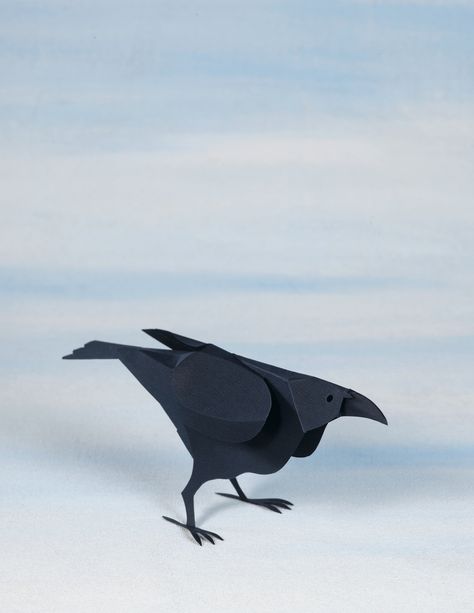 Crow  •  Free tutorial with pictures on how to make a paper model in under 60 minutes #howto #tutorial Paper Birds Diy, Origami Flapping Bird, Flapping Bird, Paper Mache Mask, Bird Template, Caw Caw, Paper Art Design, Paper Owls, Paper Things