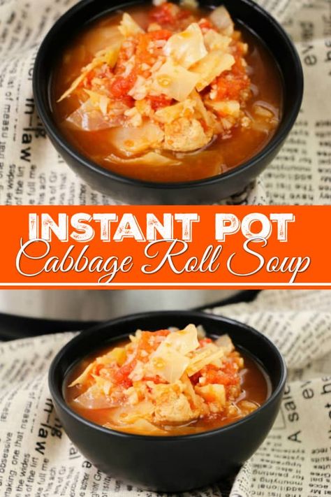 Instant Pot Cabbage Roll Soup. This is the best unstuffed cabbage roll soup. Easy, fast, and cheap family meal. The Flying Couponer. #instantpot #cabbagerolls #cabbagerollsoup #soup #easyrecipe Instant Pot Cabbage Roll Soup, Instant Pot Cabbage Soup, Instant Pot Cabbage, Unstuffed Cabbage Roll Soup, Unstuffed Cabbage Rolls, Soup Instant Pot, Unstuffed Cabbage, Cabbage Roll Soup, Cabbage Roll