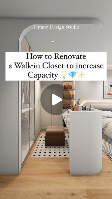 Tiffany design studio💎 on Instagram: "a Walk-in Closet Renovation 💡💎✨⏏️ • • • #tiffanydesignstudio #walkincloset #bedroomrenovation" Walk In Wardrobe Behind Bed Layout, Small Bedroom With Walk In Closet Layout, Walk In Wardrobe In Small Bedroom, Bedroom Walk In Closet Behind Bed, Small Walk In Closet Ideas Layout Bedrooms Wardrobe Design, Bedroom With Walk In Closet Layout, L Shaped Wardrobe With Dressing Table, Walk In Wardrobe Behind Bed, Tiny Dressing Room