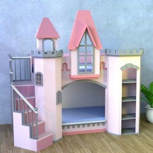 Princess Castle Bed Suitable for Hand Tools Royalty Girl - Etsy Diy Princess Bed, Princess Bunk Beds, Playground Diy, Princess Castle Bed, Tower Castle, Princess Tower, Girls Bunk Beds, Castle Bed, Montessori Bed