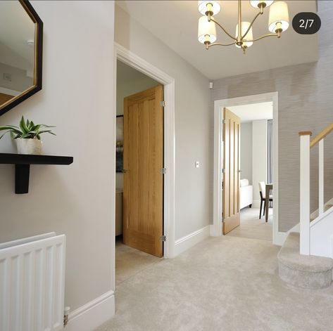 Bungalow Entrance Hall, Small Entrance Hall Colour Ideas, Entrance Hall Paint Ideas, Hallway Neutral Paint Colours, Hall Stairs And Landing Decor Paint Colors Colour Schemes, Cream Hallway Ideas, Taupe Hallway, Neutral Hallway Ideas, Hall Colour Ideas