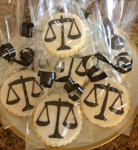 Lawyer Cake, Dessert Business, Scale Of Justice, Law School Graduation Party, Mock Trial, Law School Graduation, Themed Cookies, Law And Justice, Goody Bags