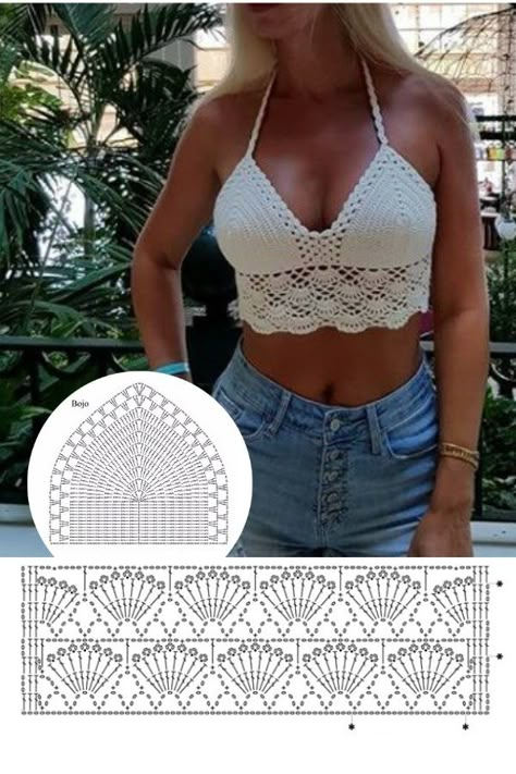 Crochet Bra Pattern, Diy Crochet Top, Bralette Pattern, Crochet Top Outfit, Bikinis Crochet, Clothes Tutorial, Crochet Bra, Crochet Crop Top Pattern, Mode Crochet