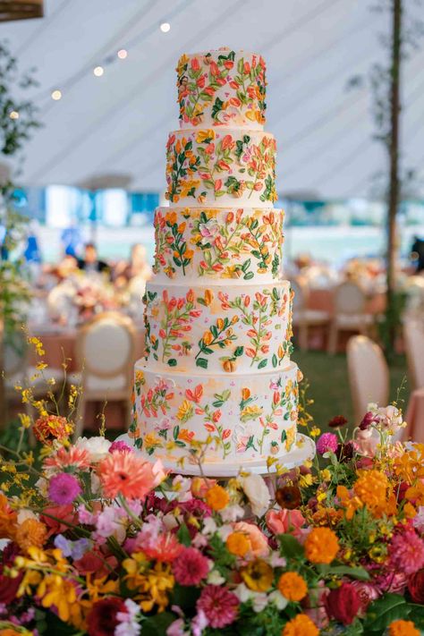 Sunset Wedding Cake, Floral Palette, Groom Style Wedding, Texas Hill Country Wedding, Sunset Hues, Hill Country Wedding, Gorgeous Wedding Cake, Dessert Display, Wedding Attire Guest