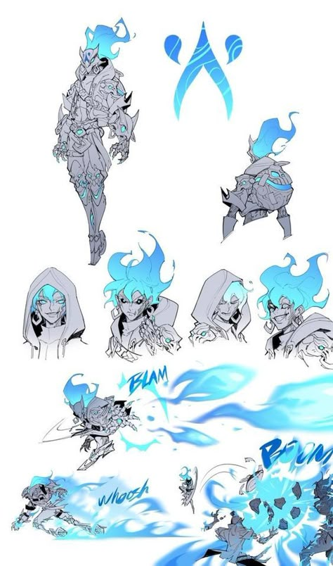 Blue Fire Character Design, Magic Design Illustration, Ghost Design Concept Art, Teeth Character Design, Fire Art Drawing, Ghost Oc Art, Fire Abilities, Ghost Character Design, Anime Character Design References