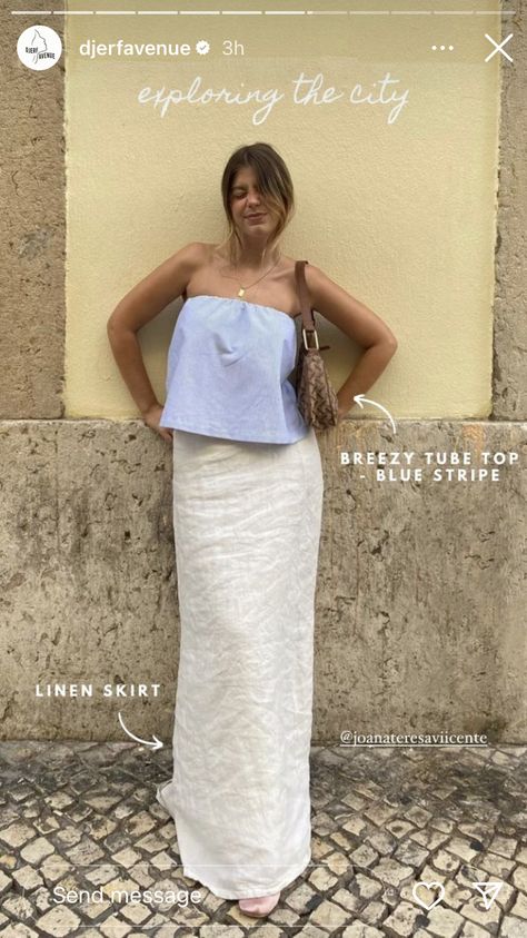 Linen Tube Top, Blue Tube Top, Tube Top And Skirt, Tube Skirt, Top And Skirt, Linen Skirt, Striped Linen, Elegant Outfit, Tube Top