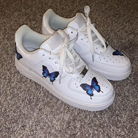 Size 7, In Amazing Condition As They Were Only Worn Once Because They Were Too Small. Air Force 1 Shoes, Shoes Design, Nike Blue, Shoes Color, Blue Butterfly, Air Force 1, Womens Shoes Sneakers, Designer Shoes, Air Force