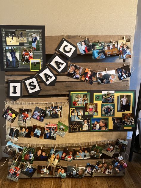 Graduation Party Photo Board, Grad Party Poster Board Ideas, Graduation Picture Display Ideas, Boy Graduation Party Ideas, Graduation Picture Display, Graduation Picture Boards, Graduation Photo Boards, Graduation Party Picture Display, Party Ideas On A Budget