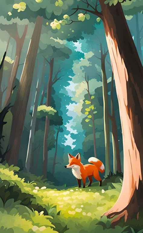 Shop Mural, 2d Game Background, Natural Wallpapers, Fantastic Fox, Forest Drawing, Forest Background, Forest Illustration, Forest Art, Scenery Wallpaper