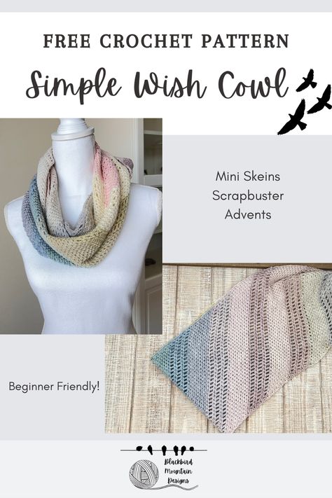 One Skein Crochet Cowl Pattern Free, Tiny Scarf Crochet Pattern, Mini Skeins Projects Crochet, Crochet Mini Scarf Free Pattern, Simple Crochet Cowl Pattern Free, Mini Skein Crochet Projects, Crochet Mini Skein Patterns, Single Skein Crochet Projects, 1 Skein Crochet Projects