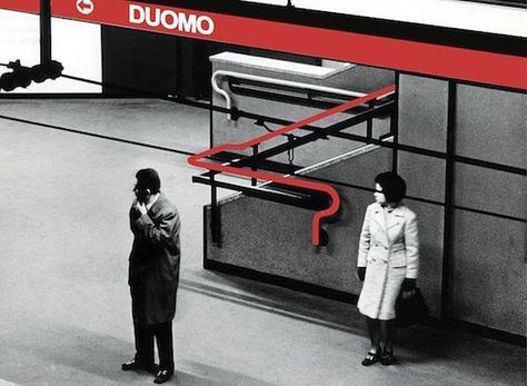 Underground M1 the subway of Milan.  The "red" designed by Franco Albini Franca Helg and Bob Noorda. #francoalbini #francahelg #bobnoorda Milan Metro, Franco Albini, Modern Architecture Design, Best Of Italy, Jan 11, Red Design, Architecture Firm, Italian Style, Railing