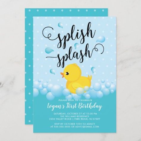 $ 2.8 | Splish Splash Duck Birthday Invitation - birthday, 1st birthday, first birthday, duck, yellow duck, splish splash, cute, girl, boy, duck birthday Rubber Duck Birthday, Duck Birthday, 1st Birthday Party Invitations, Yellow Duck, Splish Splash, Birthday Invitations Girl, Rubber Ducky, 1st Birthday Invitations, 1st Birthday Party