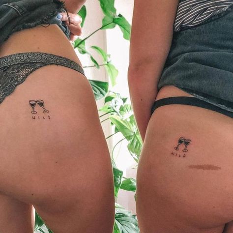 Small Friendship Tattoos, Wine Tattoo, Matching Bff Tattoos, Cute Matching Tattoos, Matching Friend Tattoos, Small Matching Tattoos, Matching Best Friend Tattoos, Tattoos To Cover Scars, Bestie Tattoo