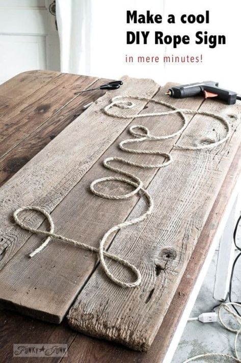 15 Beautiful Rope Crafts For Timeless Decor Ideas Pallet Crafts Diy, Rope Sign, Diy Home Decor For Apartments, Wooden Signs Diy, Rope Diy, Funky Junk Interiors, Funky Decor, Murphy Beds, Funky Home Decor