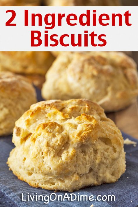 Easy 2 Ingredient Biscuits Recipe - Super Simple 2 Ingredient Recipes Baking Mix Biscuits, 2 Ingredient Biscuits, Burger Vegetarian, Living On A Dime, Easy Biscuits, Baking Mix Recipes, Easy Homemade Biscuits, Easy Biscuit, Homemade Bisquick