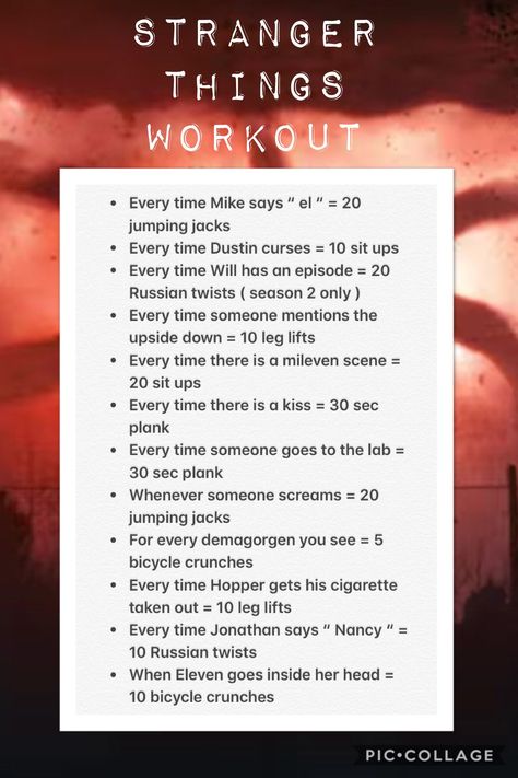 Stranger Things Workout, Tv Workout Challenge, Netflix Workout, Taylor Swift Workout, Tv Show Workouts, Movie Workouts, Teen Workout Plan, Tv Workouts, Intense Ab Workout