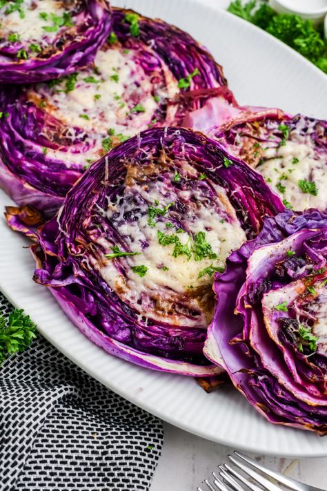 Purple Cabbage Steaks In Oven, Recipes Using Purple Cabbage, Purple Cabbage Recipe Cooked, Recipes With Purple Cabbage, Roasted Purple Cabbage, Purple Cabbage Recipe, Red Cabbage Steaks, Cabbage Purple, Purple Cabbage Recipes