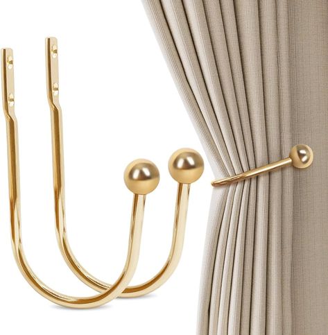 Curtain Tiebacks, Gold Curtain Holdbacks, Wall Mounted Curtain Tieback Hooks Metal Curtain Holders Pullbacks for Drapes Decorative Drapery Wall Hooks for Home Indoor Outdoor, Easy to Install, 2 Pack : Amazon.ca: Home Gold Curtain Tie Backs, Curtain Holders Ideas Hooks, Living Room Curtains Modern, Black Curtain Holdbacks, Drapery Wall, Curtains Holder, Curtain Holders, Curtains Living Room Modern, Curtain Tie Back Hooks