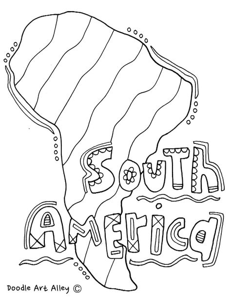 Picture Continent Coloring Pages, Geography Coloring Pages, Culture Coloring Pages, Around The World Summer Camp, Classroom Doodles, South America Continent, Culture Fair, North America Continent, Map Skills