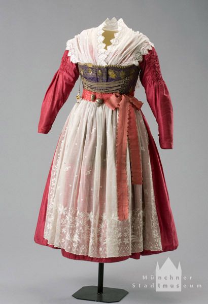 Ensemble c.1840 Munich, Bavaria, Germany. Munich City Museum. Germany Munich, German Costume, Damask Linen, German Dress, Woman Costume, Folk Clothing, Dirndl Dress, City Museum, National Dress