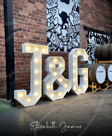 Sheffield is just full of amazing events spaces, including @heistbrew, where J & G celebrated this weekend ✨ Our light up initials looked perfect alongside the barrels 🍻 Letters At Wedding, J Heart, Luxury Event Decor, Led Letters, Balloon Installation, Elizabeth James, Light Up Letters, Wedding Event Decor, Luxury Event