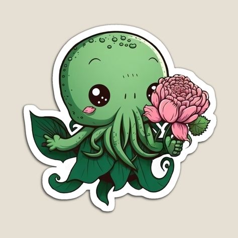 Get my art printed on awesome products. Support me at Redbubble #RBandME: https://www.redbubble.com/i/magnet/cute-cthulhu-holding-a-flower-by-Pantoja9205/138157372.TBCTK?asc=u Cute Cthulhu, Cthulhu Fhtagn, Holding A Flower, Flower Magnets, Mythological Creatures, Journal Doodles, Love Craft, Cthulhu, Creative Thinking