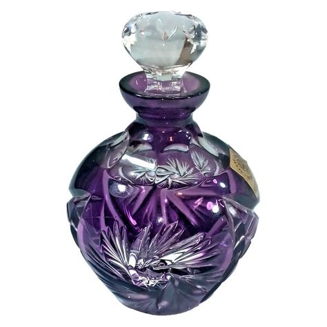 My Pictures Do No Justice! This Is Gorgeous!For Your Consideration Is This New Unused Bohemian Amethyst Purple Lead Crystal Perfume Bottle Decanter. With Hand Cut Crystal Starburst Or Pinwheel Design. Made In The Czech Republic. Retail Is 235.00 4.35" X 3" Pinwheel Design, Crystal Perfume Bottles, Beautiful Perfume Bottle, Beautiful Perfume, Potion Bottle, Purple Crystal, Amethyst Purple, Toiletry Storage, Purple Crystals