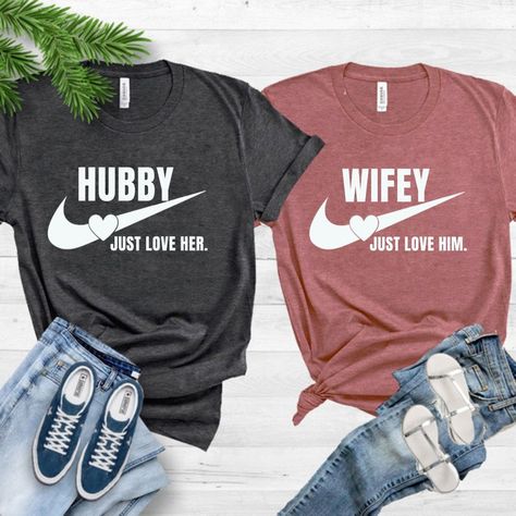 Hubby-Wifey Nike Tshirts Nike Tees Couples Tees Honeymoon | Etsy Married Couple Shirts, Wifey Shirt, Cute Couple Shirts, Bridal Events, Couple Tees, Cute Couple Outfits, Cute Shirt Designs, Matching Couple Shirts, Matching Couple Outfits