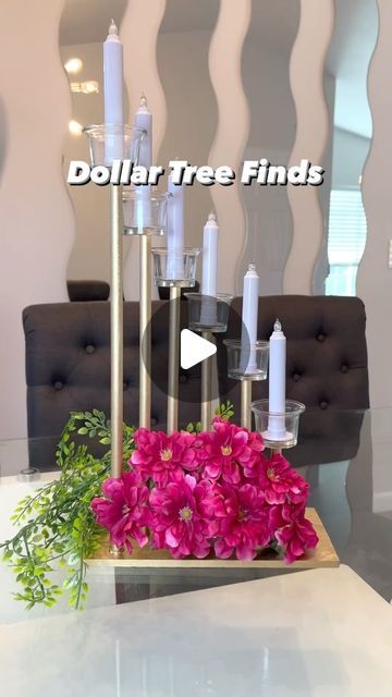 Mayra Mondragon on Instagram: "DOLLAR TREE CENTERPIECE DIY, DOLLAR TREE TABLE DECOR DIY, CANDLE DECOR DIY, CENTRO DE MESA DIY, CANDELABRA DIY. #dollartreefinds #dollartreediy #candelabra #candelabro #centerpiece #centerpiecesideas #candledecor #tabledecor #diy #diycrafts #diydecor #diycenterpieces #diyideas #dollartreedecor #dollartreecommunity #dollartreeobsessed #centrodemesa #fyp #weddingcenterpiece #diycraft #diywedding #diytabledecor #dollartree" Diy Candelabra Centerpiece, Dollar Tree Table Decor, Candelabra Diy, Candle Decor Diy, Dollar Tree Table, Diy Candelabra, Tree Table Decor, Table Decor Diy, Dollar Tree Home Decor