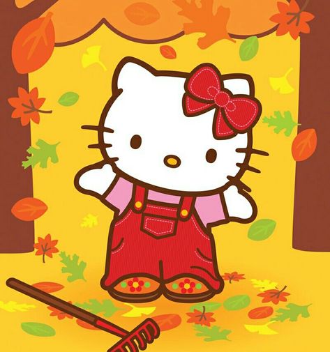 Sanrio Fall Widgets, Fall Sanrio Pfp, Hello Kitty Fall Wallpaper Desktop, Fall Hello Kitty Pfp, Cute Fall Pfp, Fall Sanrio, Thanksgiving Pfp, Sanrio Fall, Sanrio Autumn