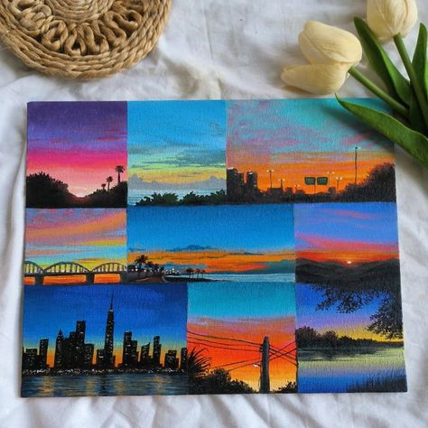 Sunset Painting Ideas Mood Board Painting, Grid Painting, Everyday Painting, Drawing Grid, Painting Mood, Canvas Art Painting Abstract, Canvas Art Painting Acrylic, Sky Art Painting, Canvas Art Quotes