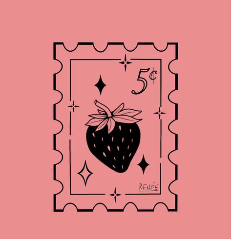 Strawberry And Lemon Tattoo, American Traditional Strawberry Tattoo, Strawberry Stamp Tattoo, Strawberry Tattoo Design, Stamp Tattoo Design, Dainty Tats, Jam Tattoo, Strawberry Stamp, Tattoo Prints