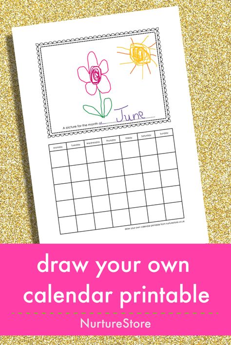 draw your own calendar printable for kids to fill in, printable calendar coloring page Calendar Crafts For Kids, Homeschool January, Calendar Drawing Ideas, Craft Calendar, Calendar Drawing, Homemade Calendar, Handprint Calendar, Calendar Free Printable, Make Your Own Calendar