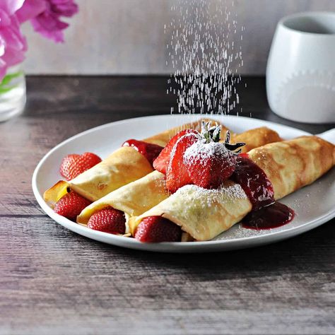 Almond Milk Crepes, Dairy Free Crepes, Dairy Free Breakfast, Gf Breakfast, Einkorn Flour, Berry Sauce, Dairy Free Breakfasts, Crepe Recipes, Awesome Recipes