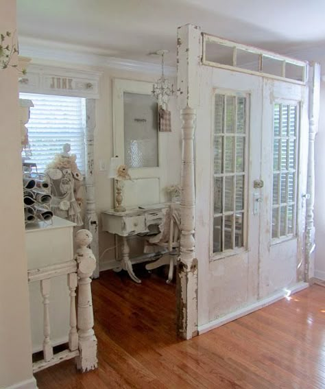 Junk Chic Cottage: When is a Door(s) a Wall? Junk Chic Cottage, Salvaged Doors, Shabby Chic Decorating, Decoration Shabby, Smart Tiles, Doors Repurposed, Shabby Chic Kitchen, Chic Kitchen, Old Doors