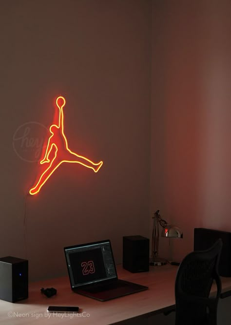 Cool Basketball Wallpapers, Sneakerhead Room, Basketball Room, Neon Bedroom, Neon Room, Boy Bedroom Design, Basketball Wallpaper, Bedroom Setup, Gaming Room Setup