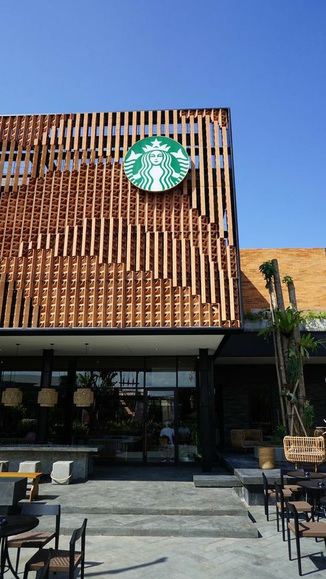 Sanctuary Design, Balinese Design, Restaurant Exterior Design, Starbucks Design, Retail Facade, Commercial Design Exterior, Restaurant Exterior, Shop Facade, Starbucks Reserve