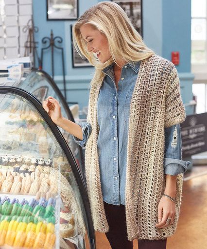 Two-Rectangle Cardigan Free Easy Crochet Patterns, Lace Poncho, Crochet Crowd, Easy Crochet Patterns Free, Crochet Cardigan Pattern, Crochet Woman, Crochet Poncho, Cardigan Pattern, Red Hearts