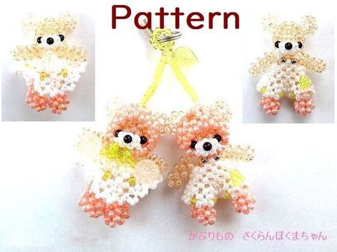 Beaded Teddy bear, Bears in Cherry Cosplay, Beading Pattern, 3D bead, tutorial, PDF #BeadingPatterns #BeadedInstructions #BeadedAnimalsInstructions #StepByStepBeadingInstructions Beaded Teddy Bear, 3d Beading, Antique Teddy Bears, Bear Bears, Beading Jewelery, Seed Bead Patterns, Beading Tutorial, Beaded Animals, Drop Beads