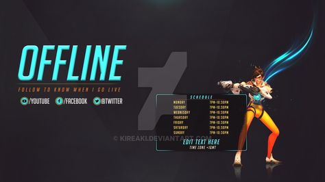 Offline Tracer Overwatch  By Kireaki by Kireaki Animated Website, Starting Soon Screen, Stream Panels, Tracer Overwatch, Stream Design, Twitch Banner, Overwatch Tracer, Graphic Ideas, Edit Text