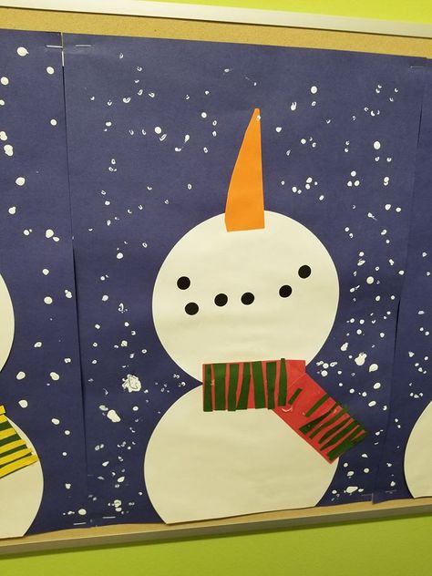 Everyone loves to look-up to the sky and search the cloud for signs of snow. With that in mind, in the first grade class at Gladys Wood Elementary, in Anchorage, Alaska they did this beautiful art project where they made snowpeople (snowmen and snowwomen). Snowman Art Kindergarten, Snowman Art Project, Snowman Painting Kindergarten, Elementary Snowman Art Projects, Snowmen At Night Bulletin Board, Looking At The Sky, Assisted Living Activities, Snowman Photos, Snowman Head