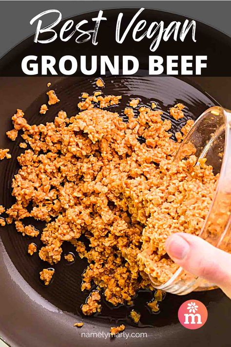 Make your own vegan ground beef at home in minutes! YYou can enjoy these savory veggie crumbles in your favorite dishes like lasagna or tacos. #vegancrumbles #vegangroundbeef #namelymarly Plant Based Crumbles Recipes, Vegan Beef Crumbles Recipe, Plant Based Ground Beef Recipes, Plant Based Hamburger, Vegan Ground Beef Recipes, Savory Plant, Tvp Recipes, Crumble Recipes, Vegan Crumble