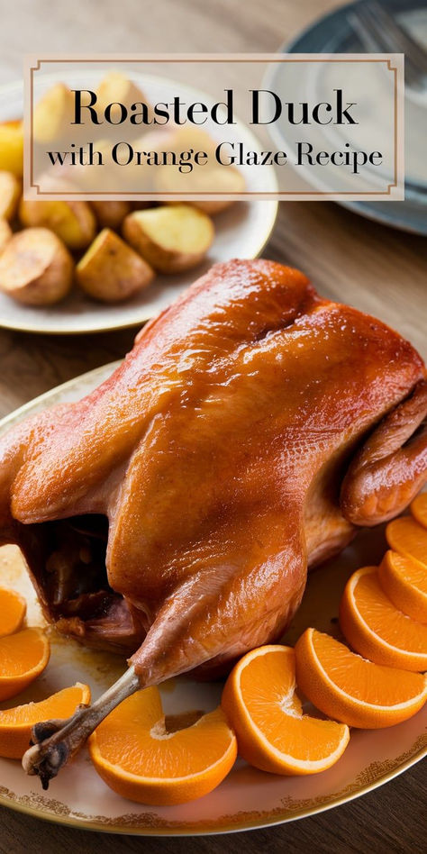 This Roasted Duck with Orange Glaze is the perfect balance of savory and sweet. Crispy skin, tender meat, and a luscious orange glaze make this a show-stopping dish. Orange Sauce For Duck Recipe, Duck Recipes Whole Orange, Duck Orange Recipe, Orange Glaze Recipe, Orange Glazed Duck, Orange Duck Sauce Recipe, Duck Orange Sauce, Duck A L'orange Recipe, Duck Ala Orange Recipe