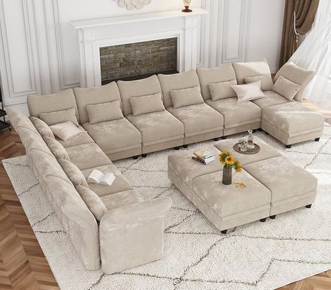 Deep Couch Sectional, Living Room With Storage, Family Room Sectional, Room With Storage, Oversized Sectional Sofa, Oversized Sectional, Sofa Back Cushions, Lounge Chaise, U Shaped Couch