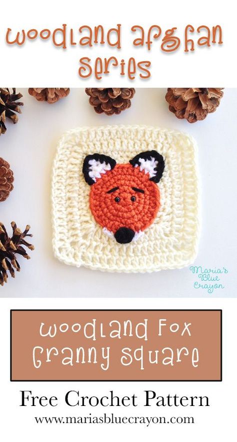 Fox Granny Square, Crochet Fox Applique, Fox Applique, Crochet Woodland, What Does The Fox Say, Patterns Simple, Granny Square Pattern, Woodland Fox, Crochet Blocks