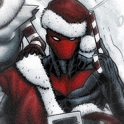 Dc Christmas Pfp, Christmas Batman Pfp, Dc Christmas Icons, Batman Christmas Pfp, Red Hood Christmas, Christmas Dc Comics, Red Hood Pfp, Christmas Batman, Hood Christmas