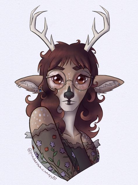 Deer Humanoid, Deer Ears Drawing, Deer Person Character, Deer Girl Art, Deer Human Hybrid, Deer Character, Deer Person, Deer Woman, Deer Oc Human