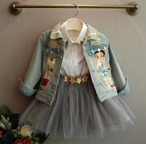 Sequin Denim Jacket, Denim Jacket Embroidery, Girls Denim Jacket, Kids Designer Dresses, Girls Outerwear, Kids Outerwear, Frock Design, Kids Coats, Denim Coat Jacket